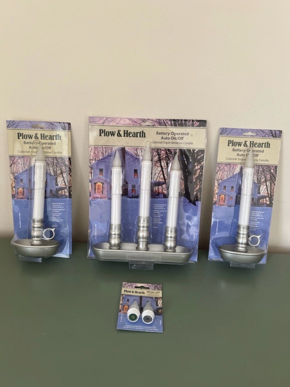 Plow & Hearth Colonial Window Candles Battery Operated On Off 2 singles 1 Triple